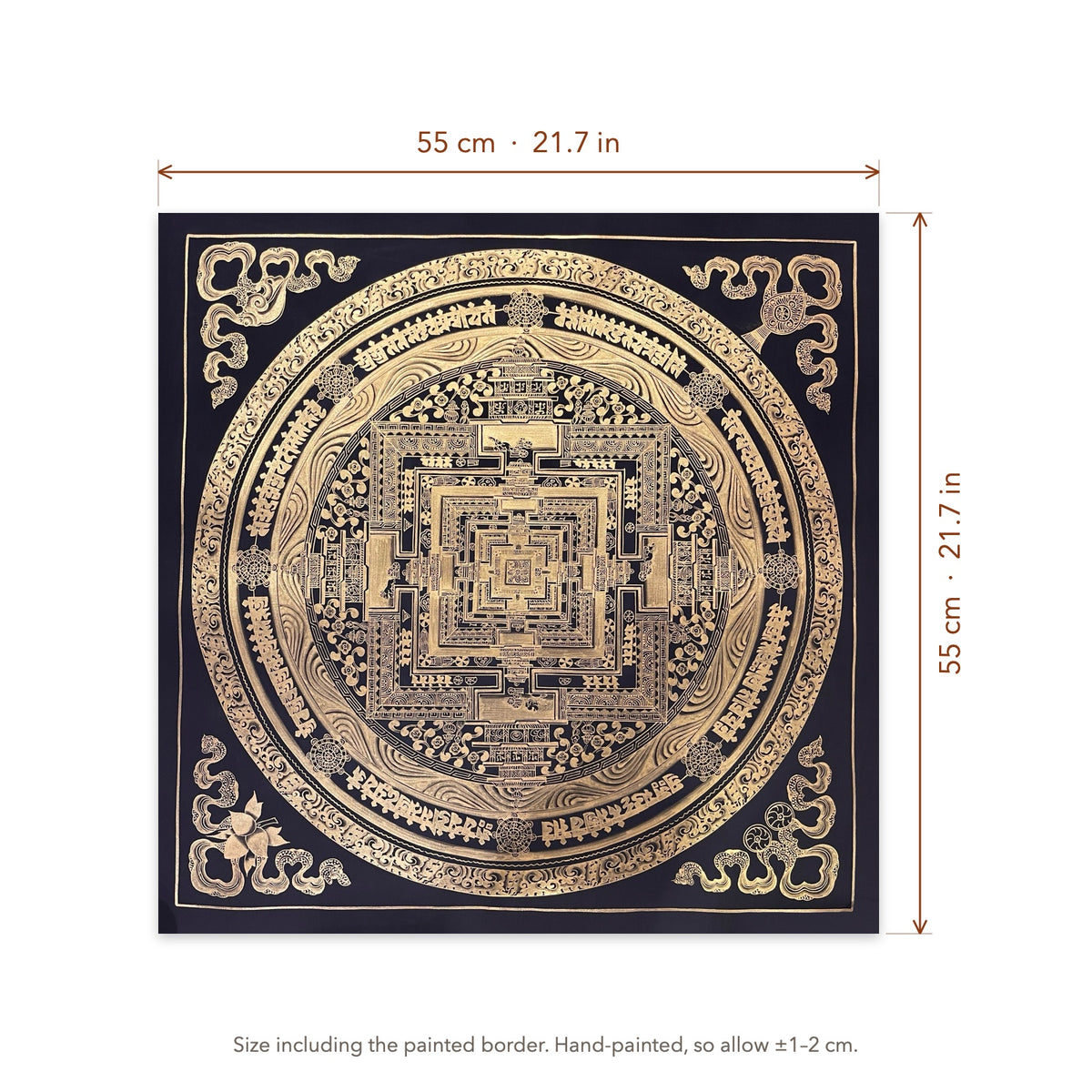 Size diagram: 55 × 55 cm (21.7 × 21.7 in), including the painted border