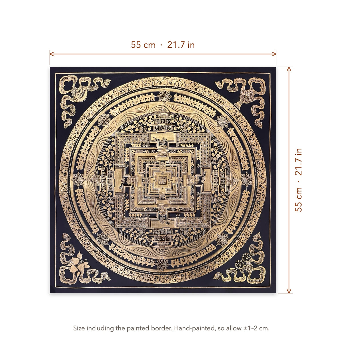 Size diagram: 55 × 55 cm (21.7 × 21.7 in), including the painted border
