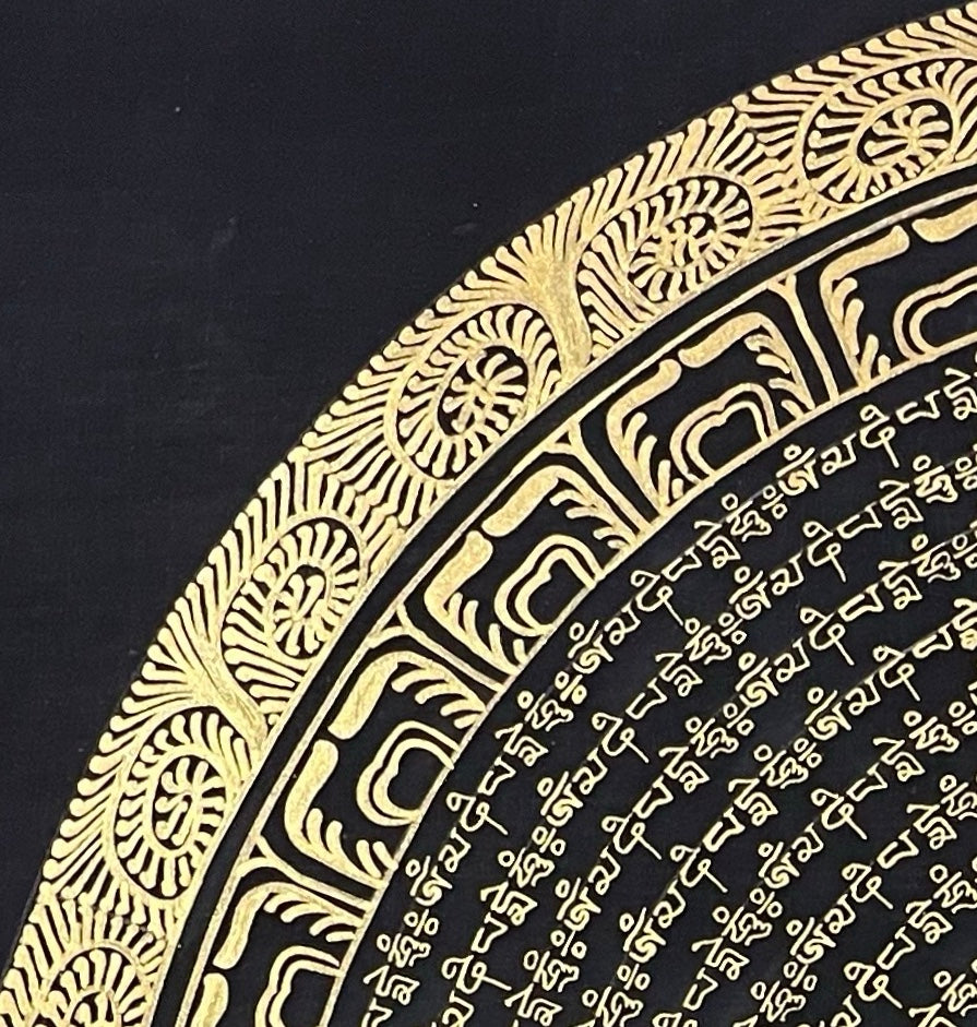Mantra Mandala thangka, detail: top-left corner
