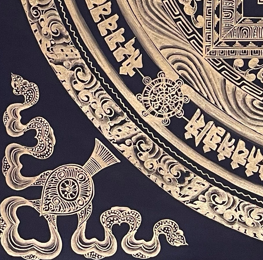 Kalachakra Mandala thangka, detail: bottom-left corner