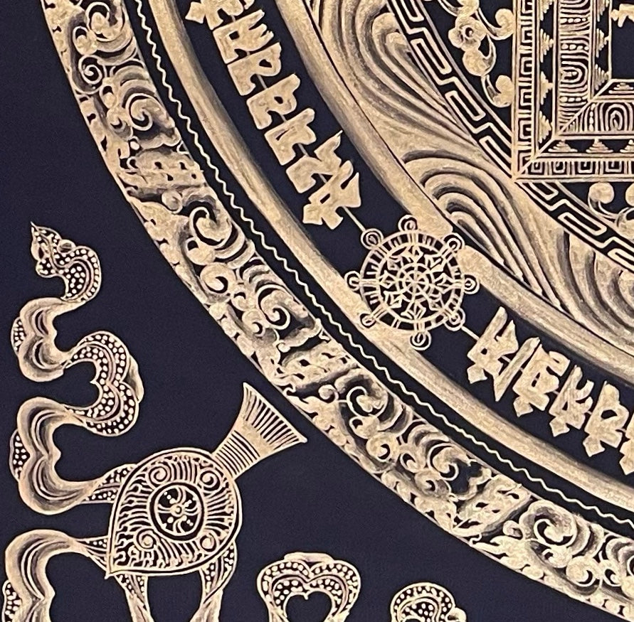 Kalachakra Mandala thangka, detail: bottom-left corner