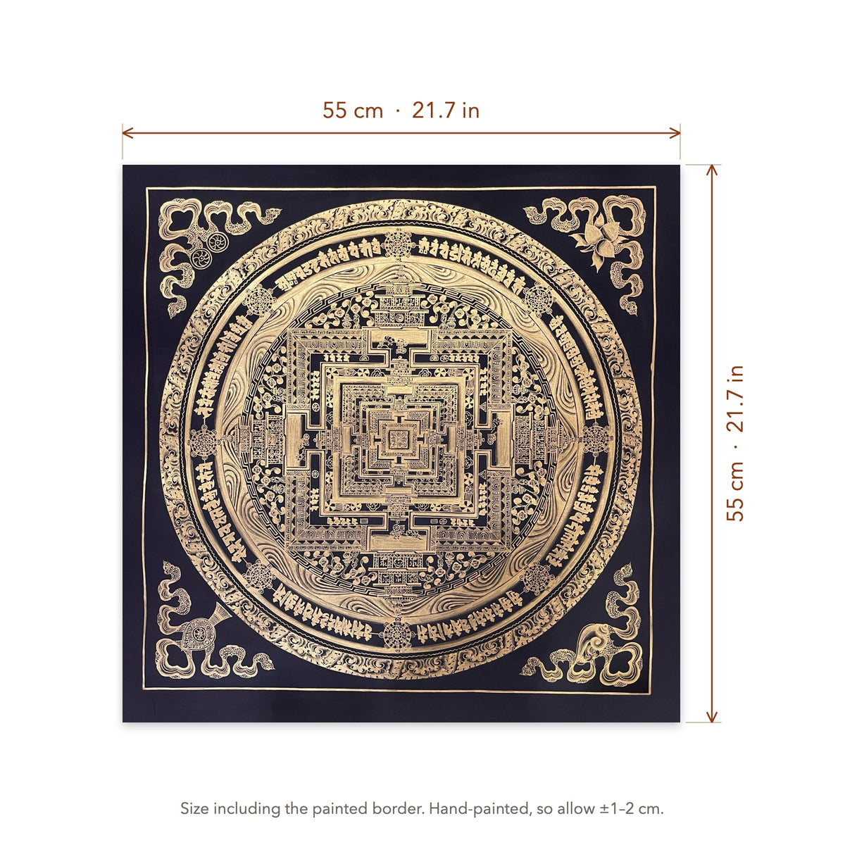 Size diagram: 55 × 55 cm (21.7 × 21.7 in), including the painted border