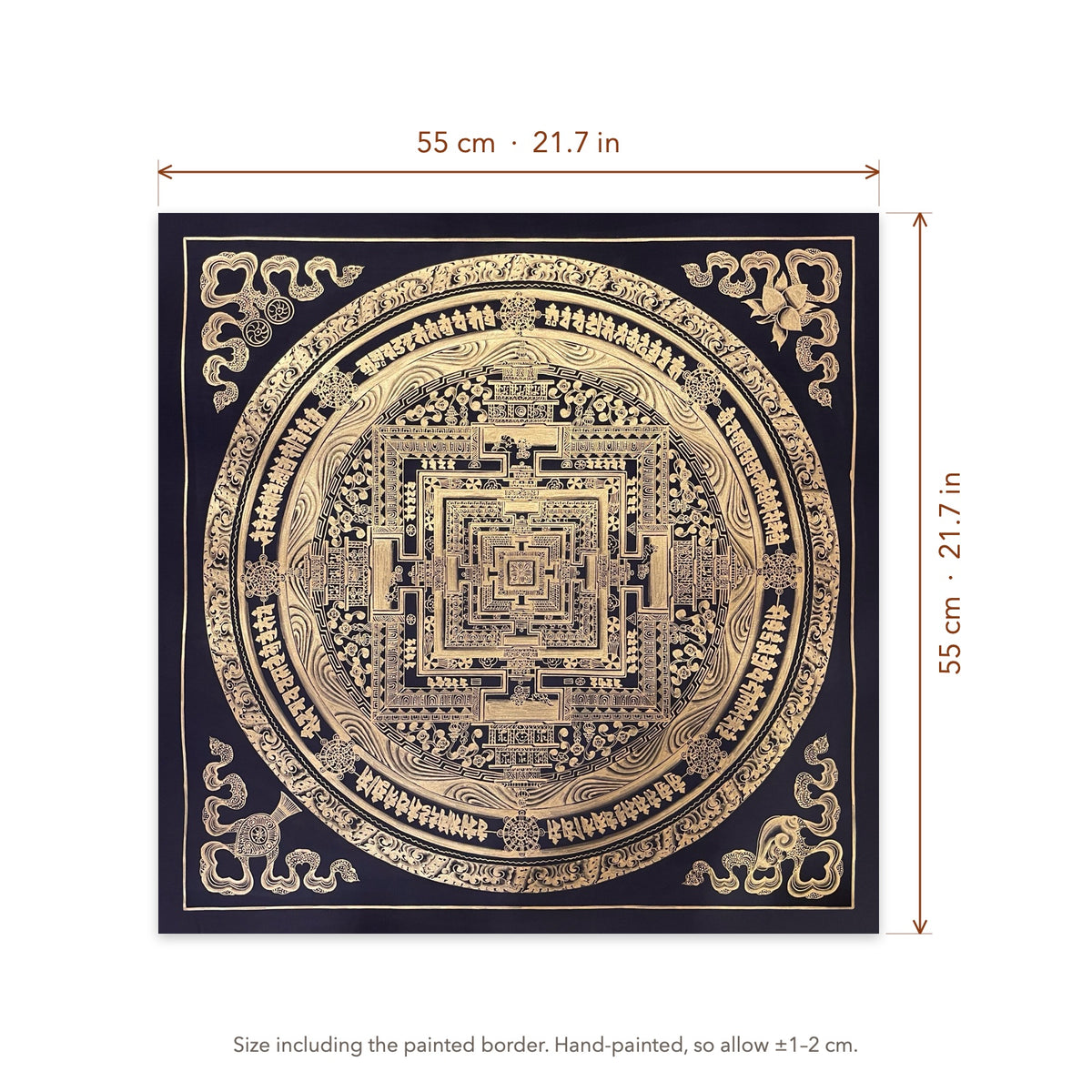 Size diagram: 55 × 55 cm (21.7 × 21.7 in), including the painted border