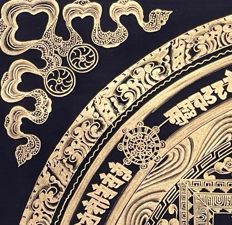 Kalachakra Mandala thangka, detail: top-left corner