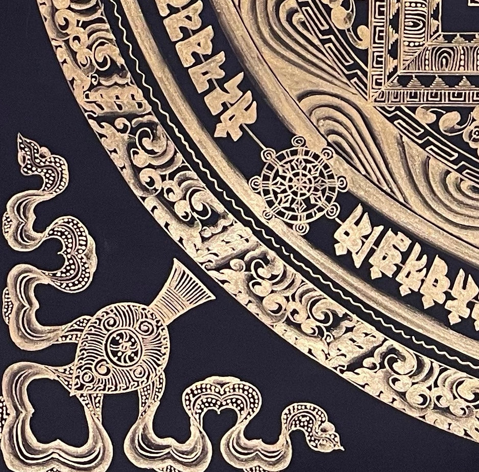 Kalachakra Mandala thangka, detail: bottom-left corner