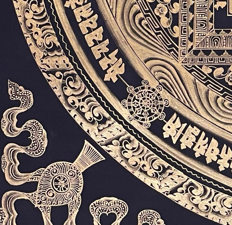 Kalachakra Mandala thangka, detail: bottom-left corner