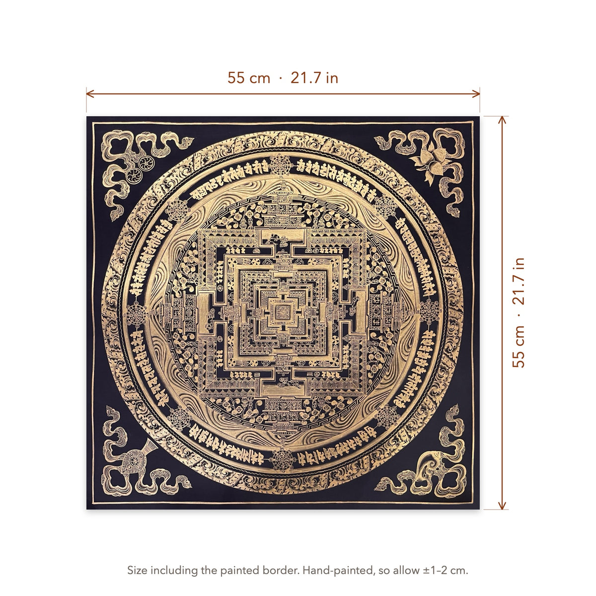 Size diagram: 55 × 55 cm (21.7 × 21.7 in), including the painted border
