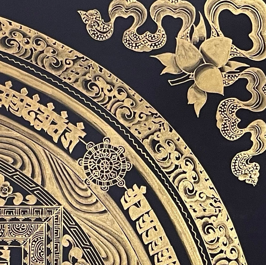 Kalachakra Mandala thangka, detail: top-right corner