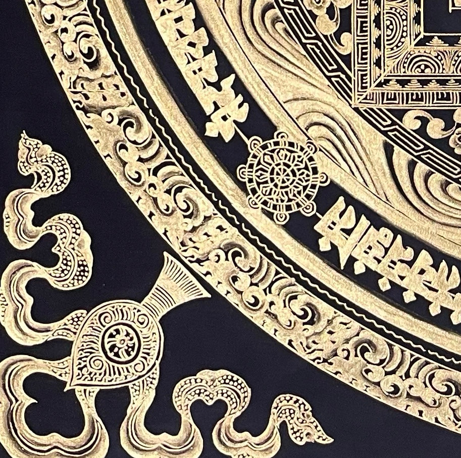 Kalachakra Mandala thangka, detail: bottom-left corner