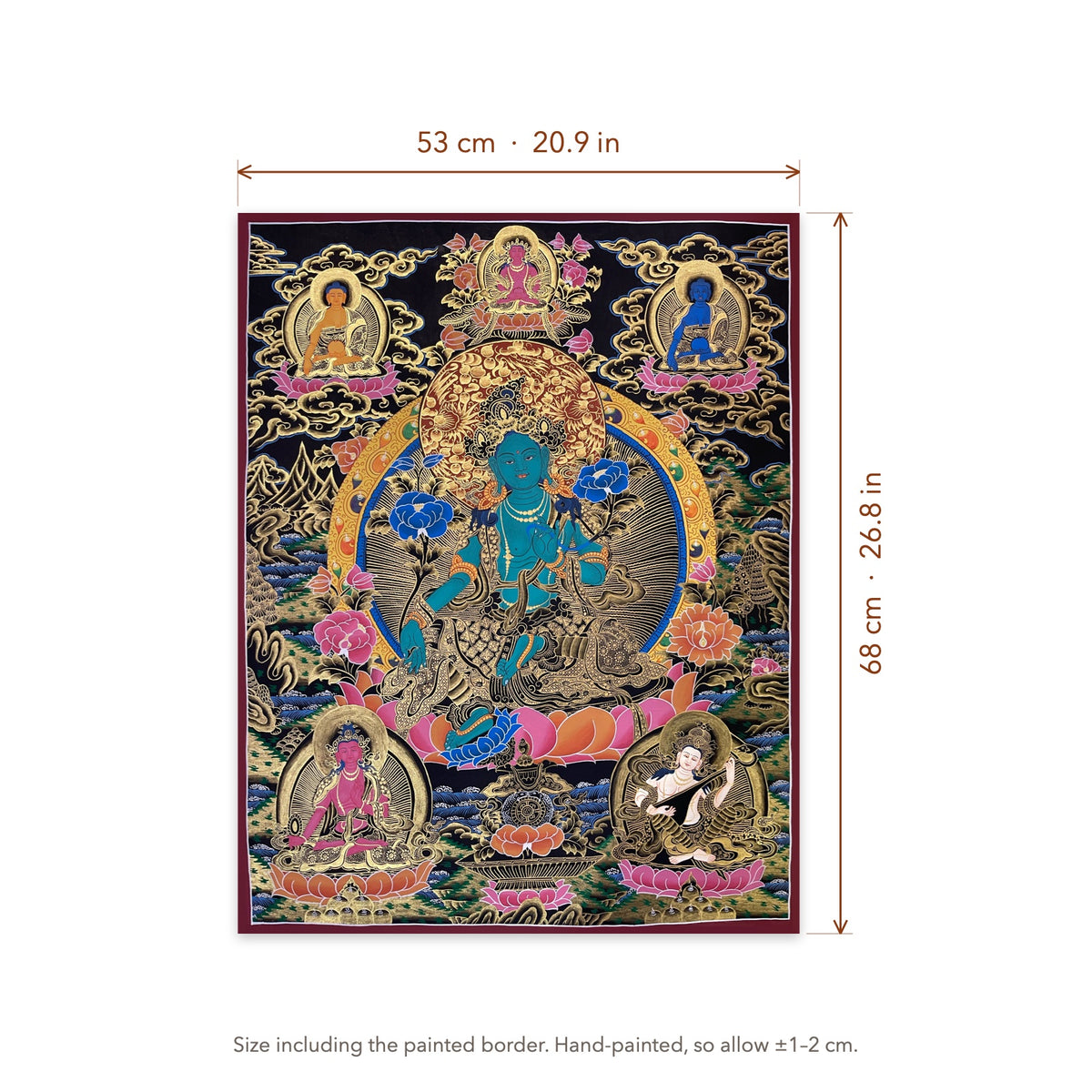 Size diagram: 53 × 68 cm (20.9 × 26.8 in), including the painted border