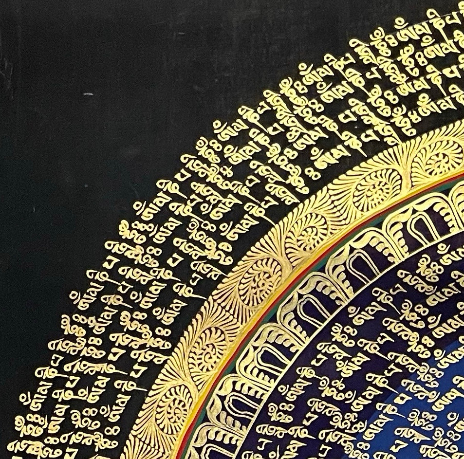 Mantra Mandala thangka, detail: top-left corner