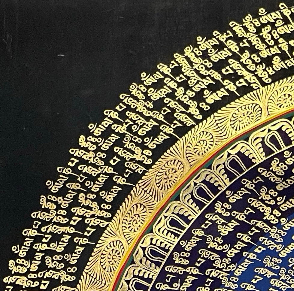 Mantra Mandala thangka, detail: top-left corner