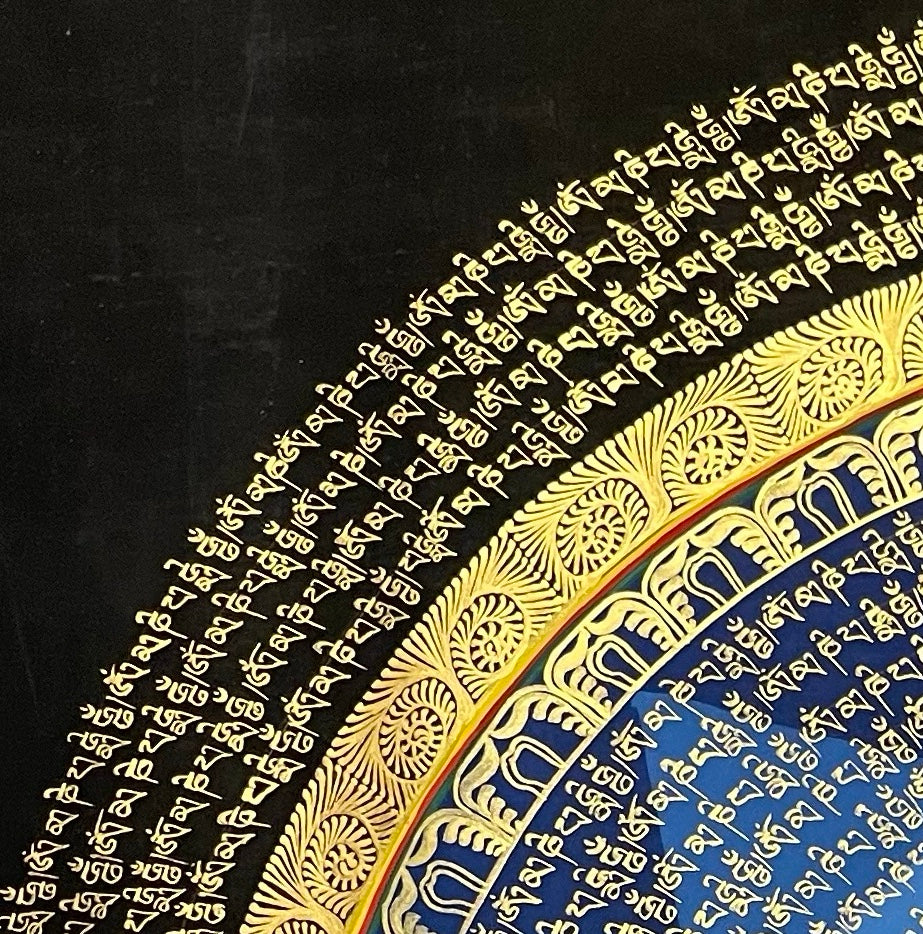 Mantra Mandala thangka, detail: top-left corner