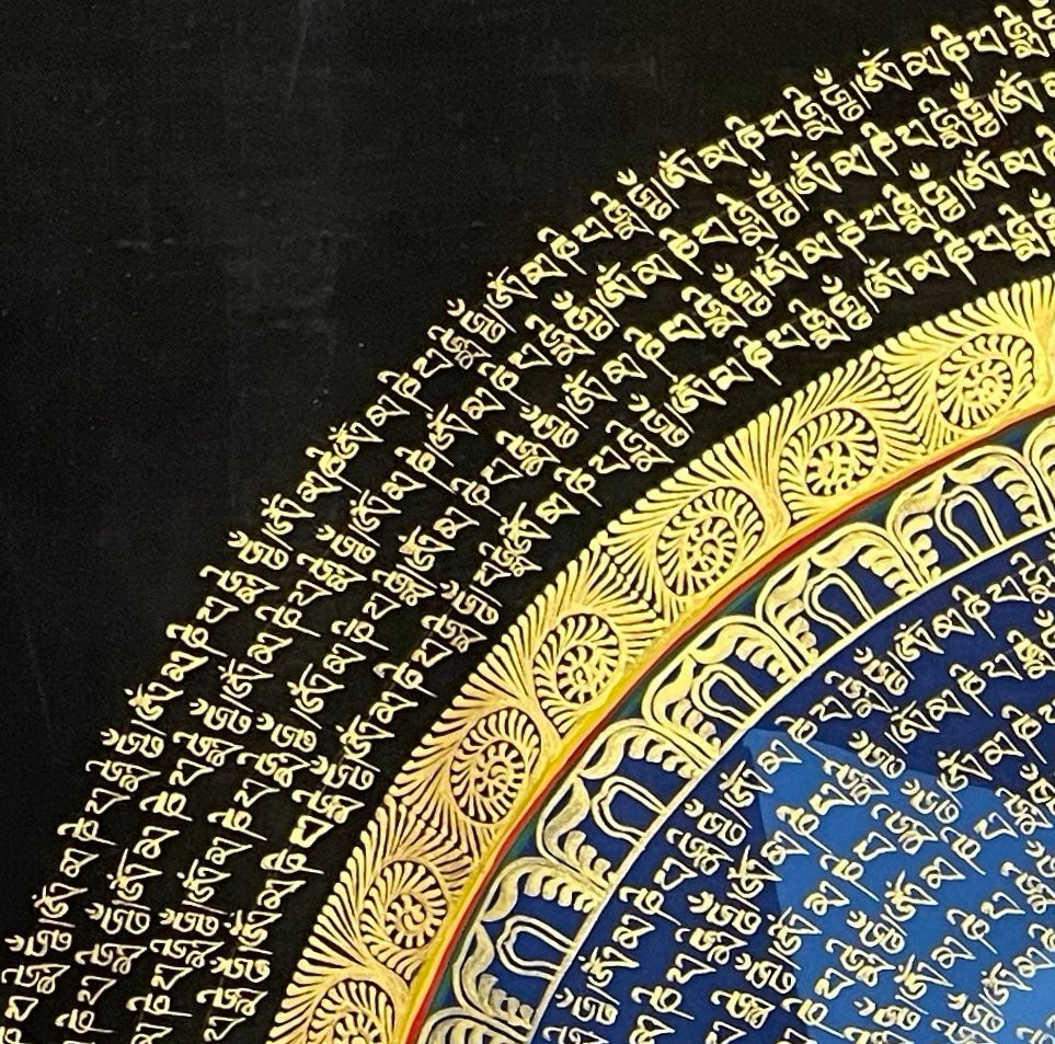 Mantra Mandala thangka, detail: top-left corner