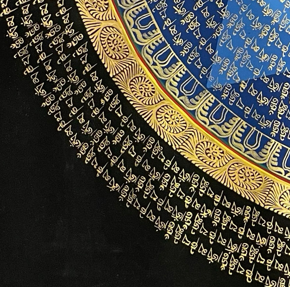 Mantra Mandala thangka, detail: bottom-left corner