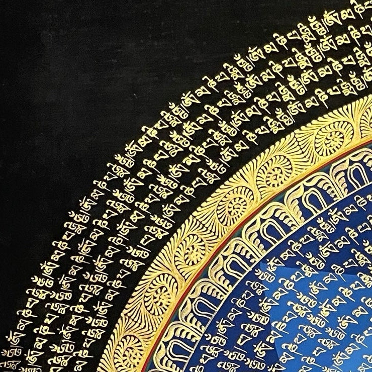 Mantra Mandala thangka, detail: top-left corner