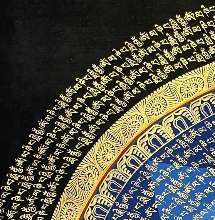 Mantra Mandala thangka, detail: top-left corner