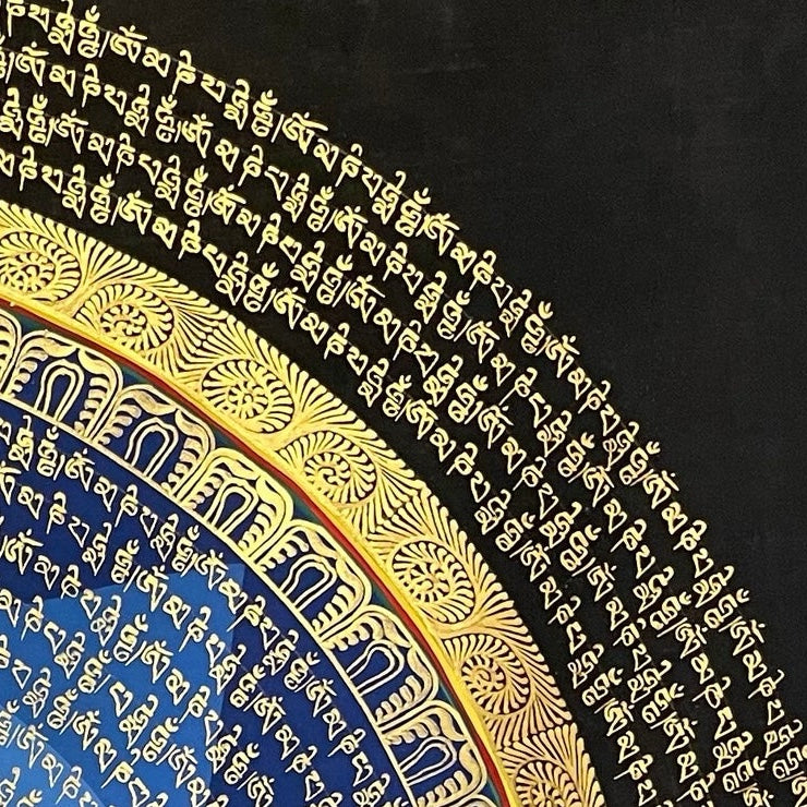 Mantra Mandala thangka, detail: top-right corner