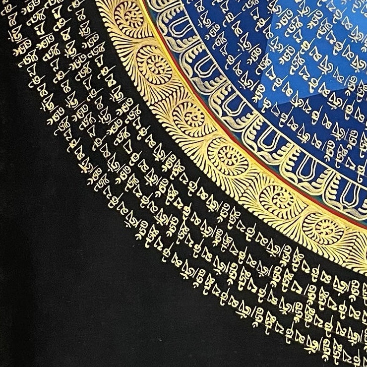 Mantra Mandala thangka, detail: bottom-left corner