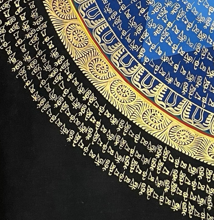 Mantra Mandala thangka, detail: bottom-left corner