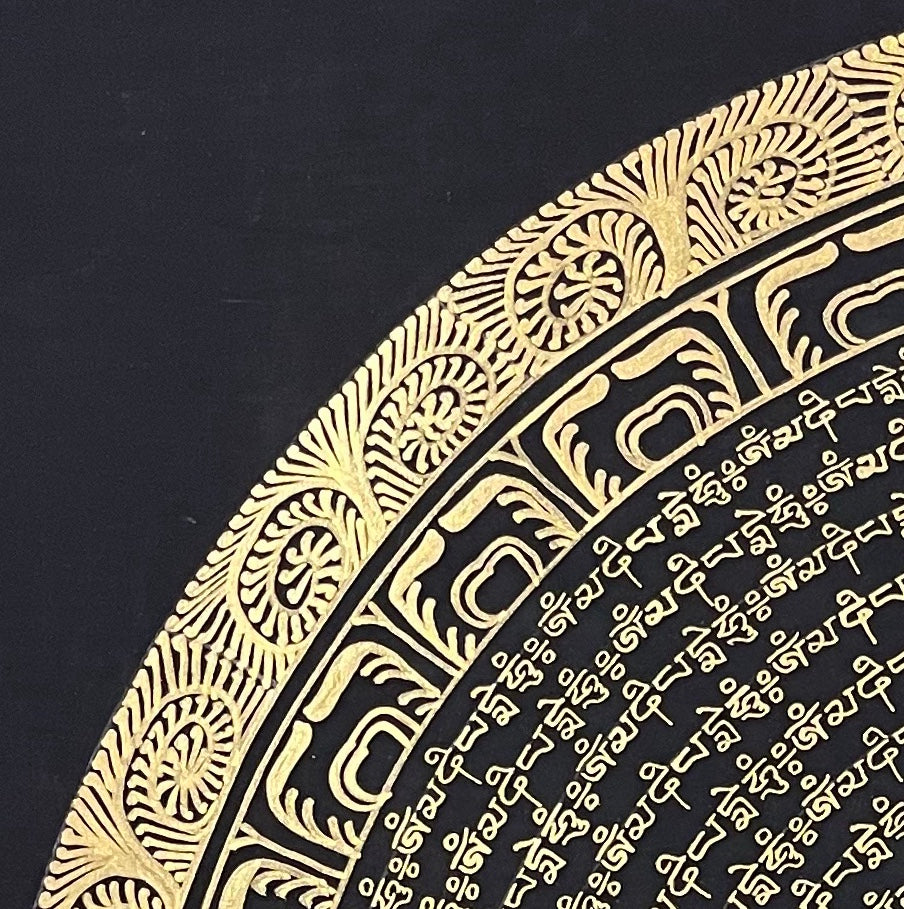 Mantra Mandala thangka, detail: top-left corner