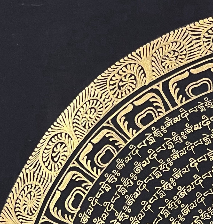Mantra Mandala thangka, detail: top-left corner