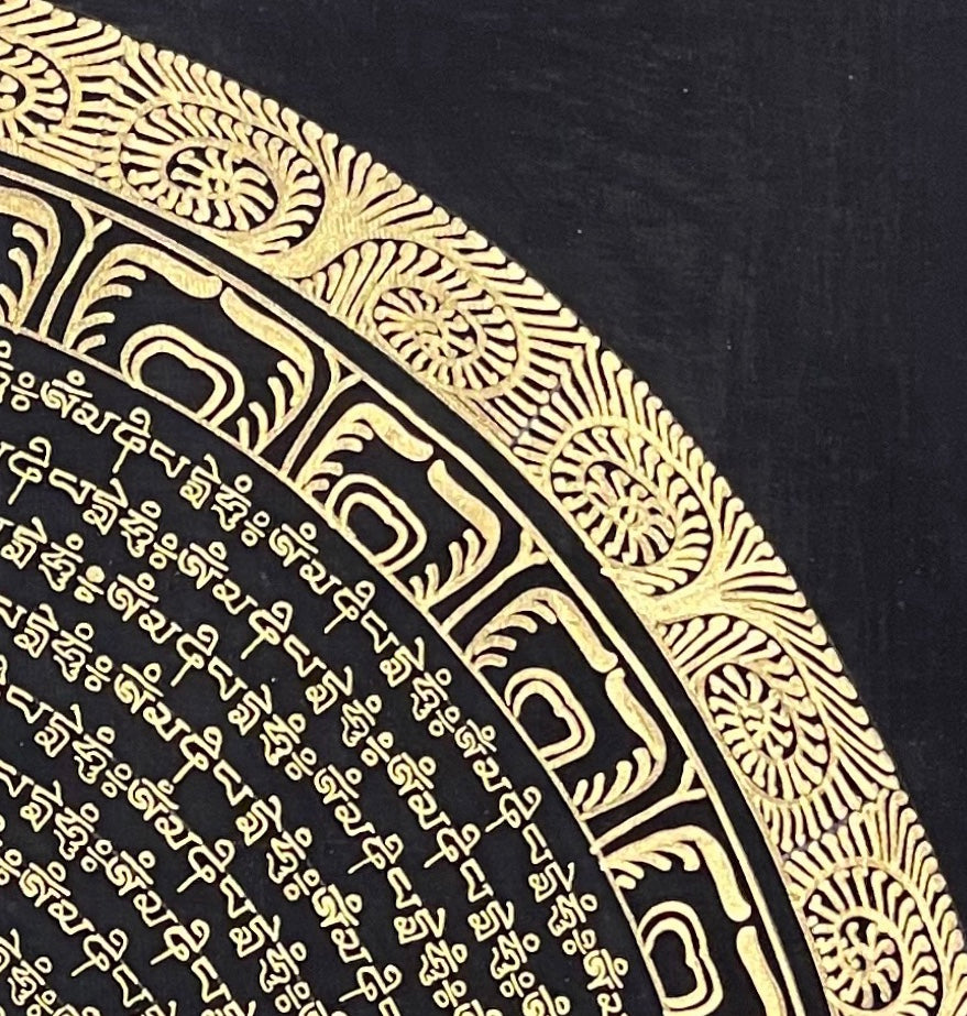 Mantra Mandala thangka, detail: top-right corner