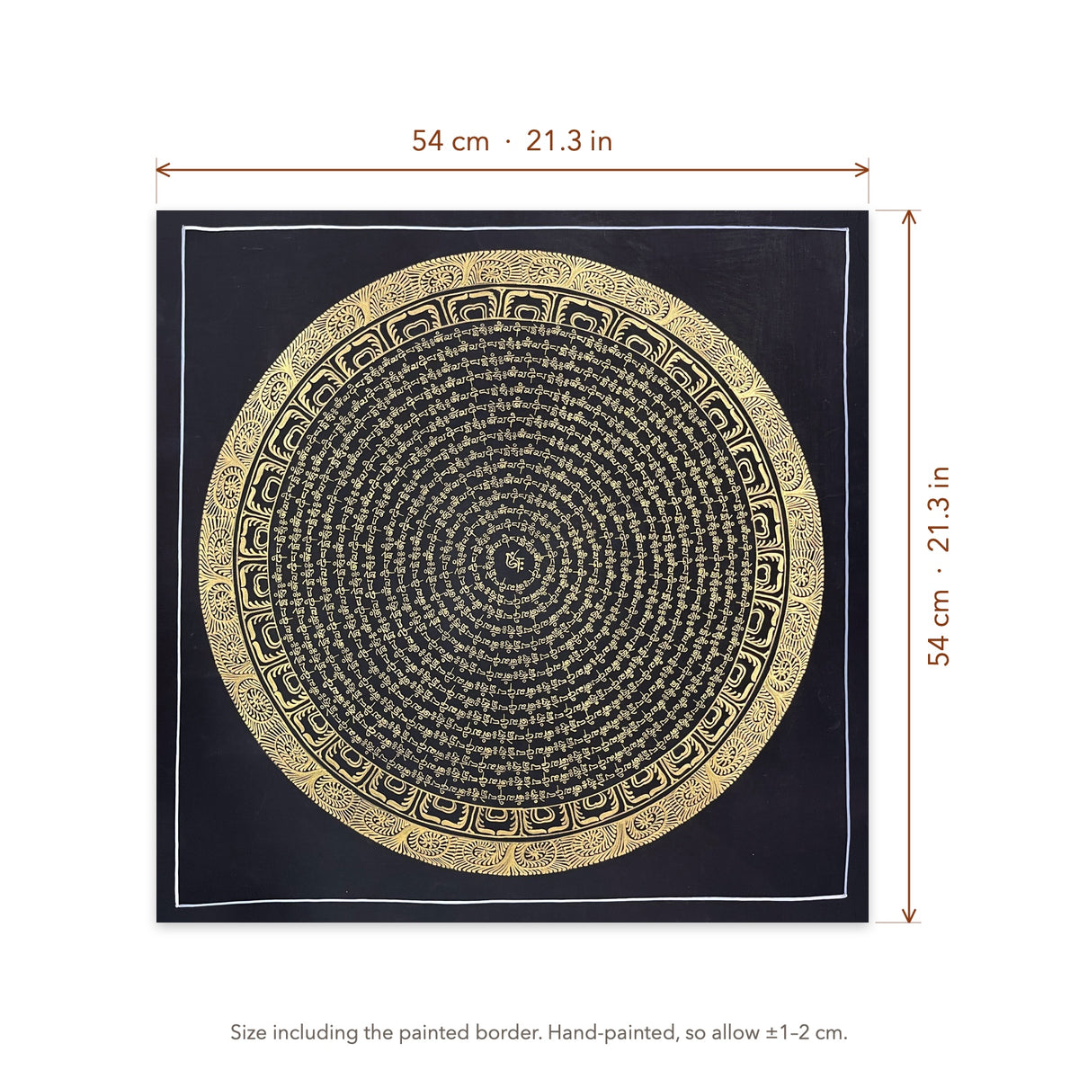 Size diagram: 54 × 54 cm (21.3 × 21.3 in), including the painted border