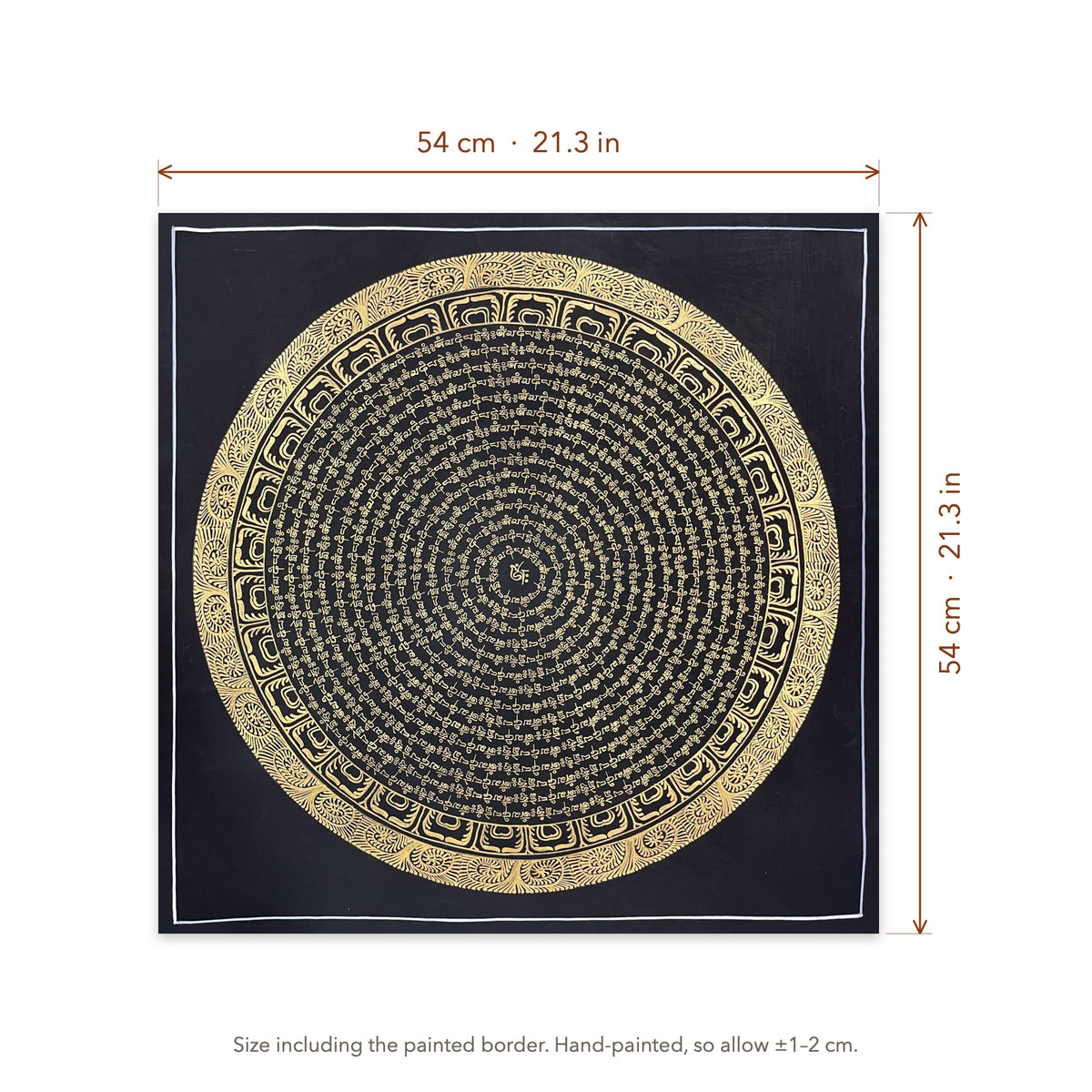 Size diagram: 54 × 54 cm (21.3 × 21.3 in), including the painted border