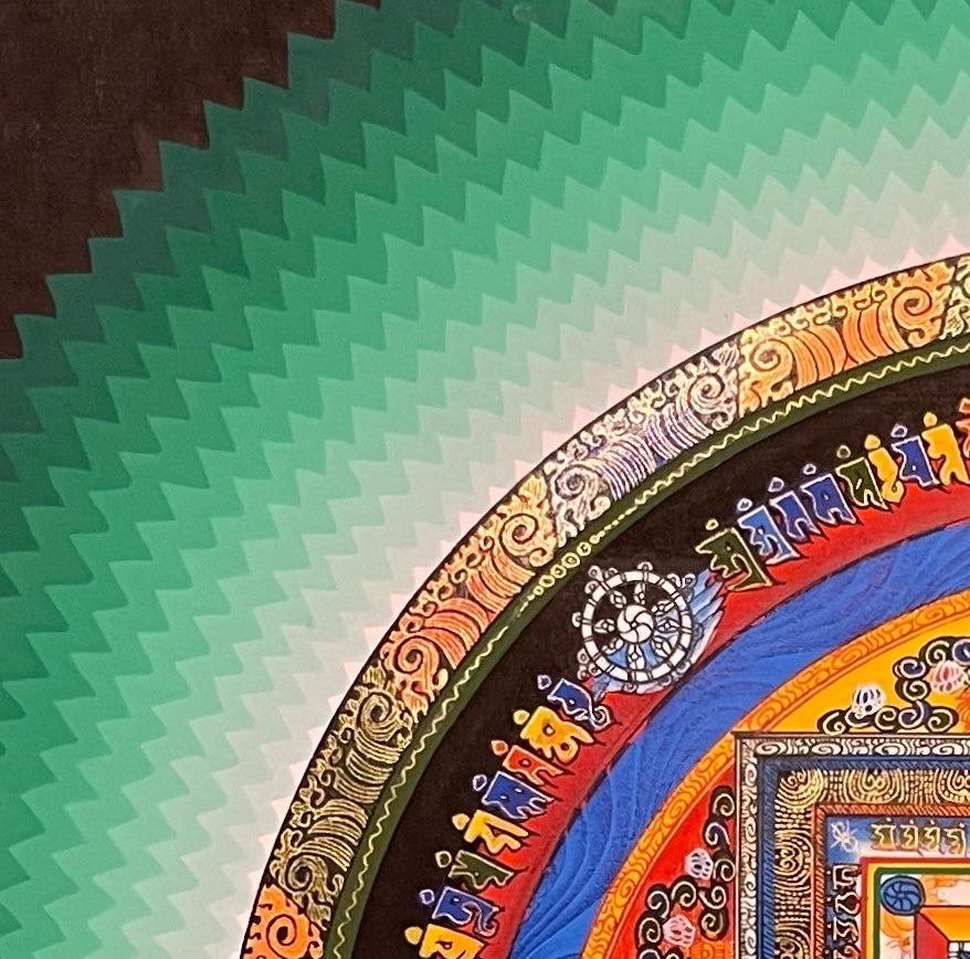 Kalachakra Mandala thangka, detail: top-left corner