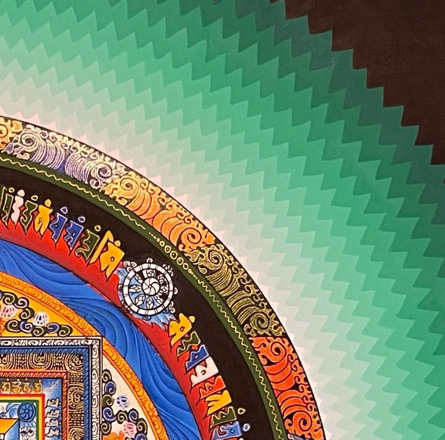 Kalachakra Mandala thangka, detail: top-right corner
