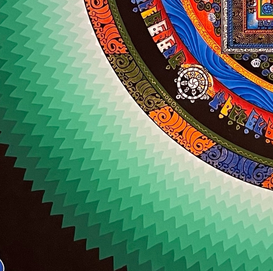 Kalachakra Mandala thangka, detail: bottom-left corner