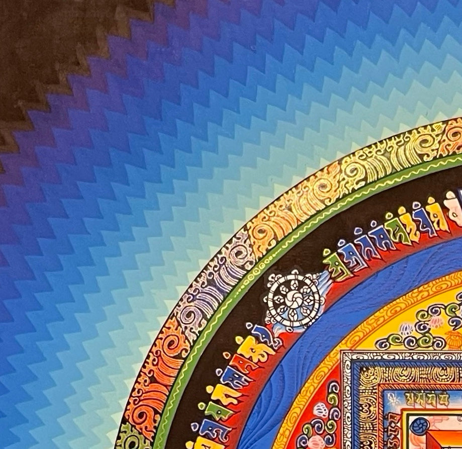 Kalachakra Mandala thangka, detail: top-left corner