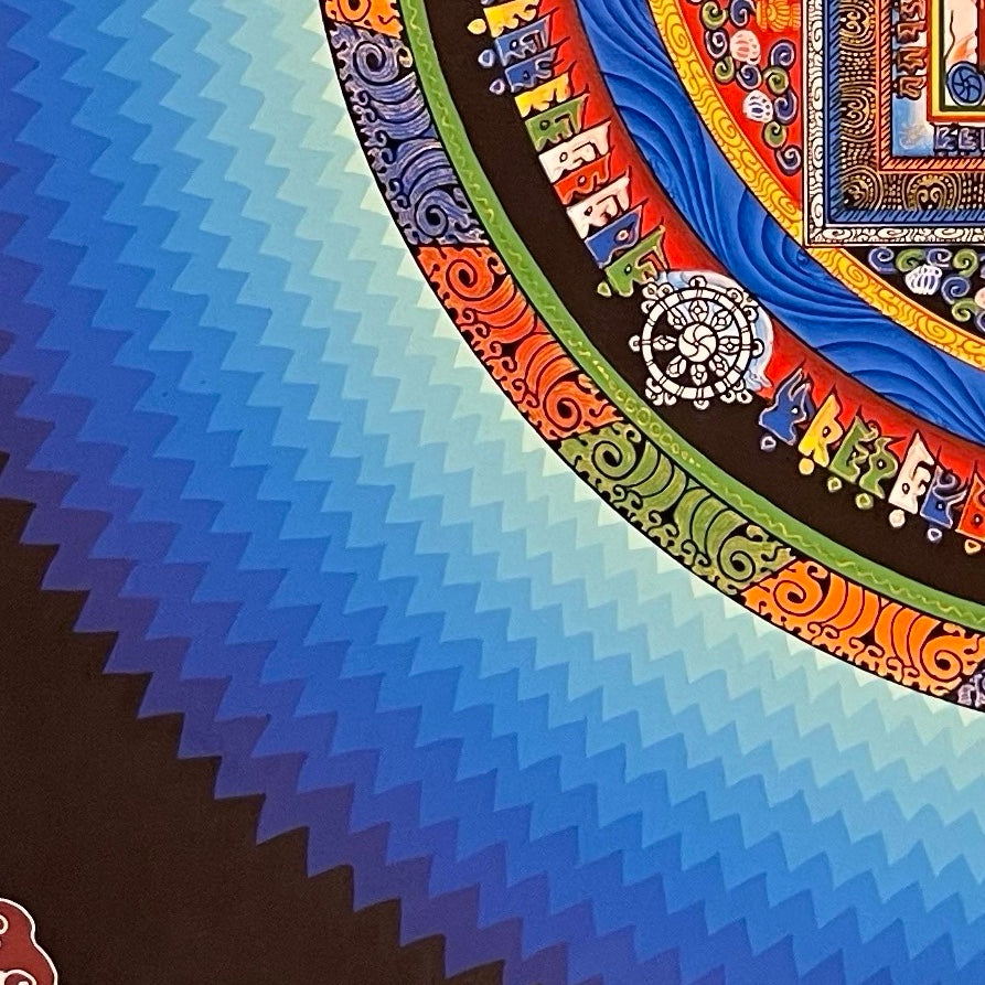 Kalachakra Mandala thangka, detail: bottom-left corner
