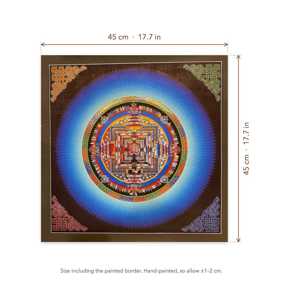 Size diagram: 45 × 45 cm (17.7 × 17.7 in), including the painted border