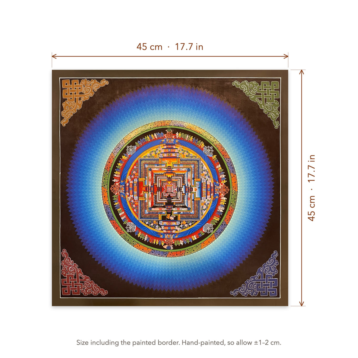 Size diagram: 45 × 45 cm (17.7 × 17.7 in), including the painted border
