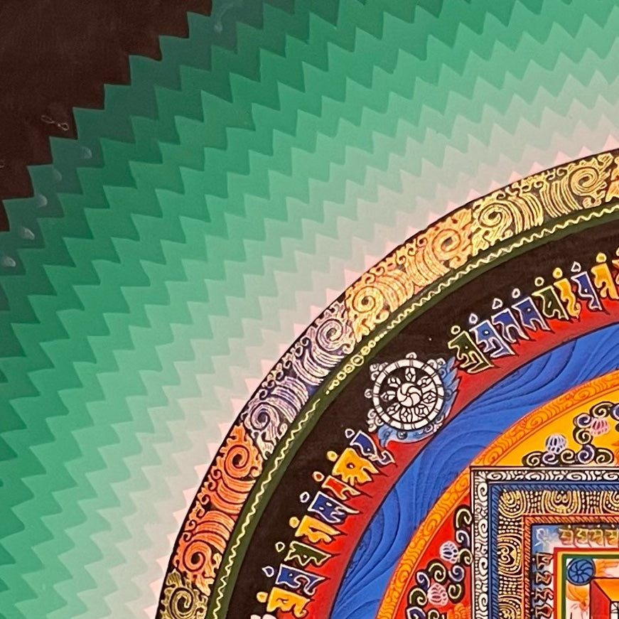 Kalachakra Mandala thangka, detail: top-left corner