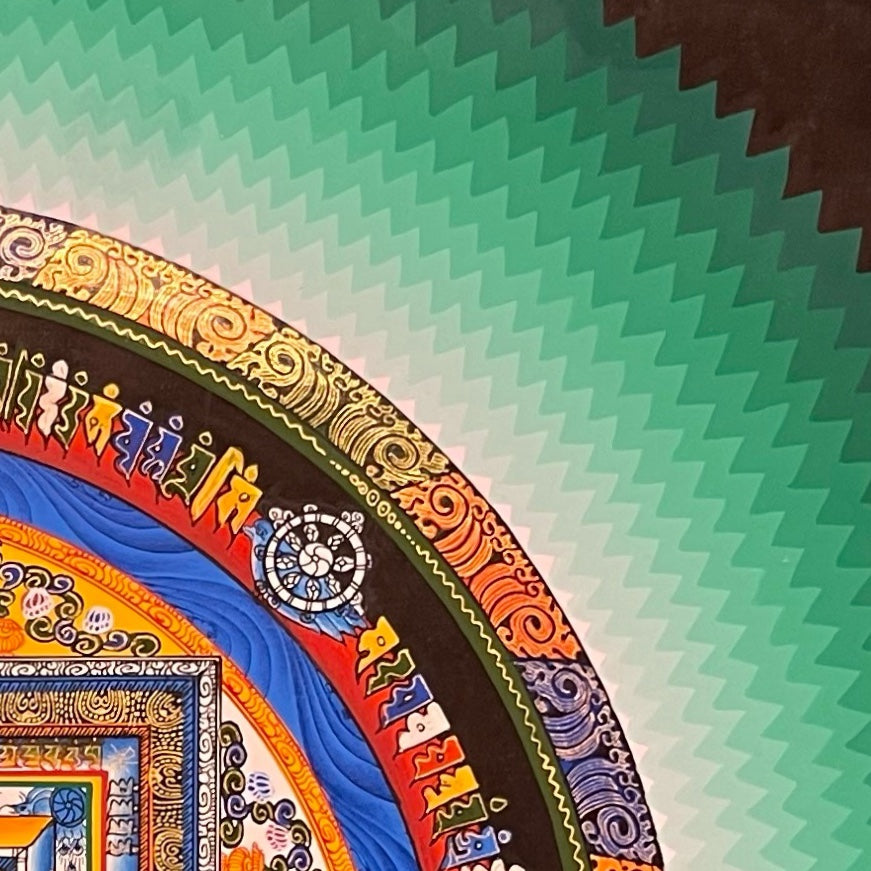 Kalachakra Mandala thangka, detail: top-right corner