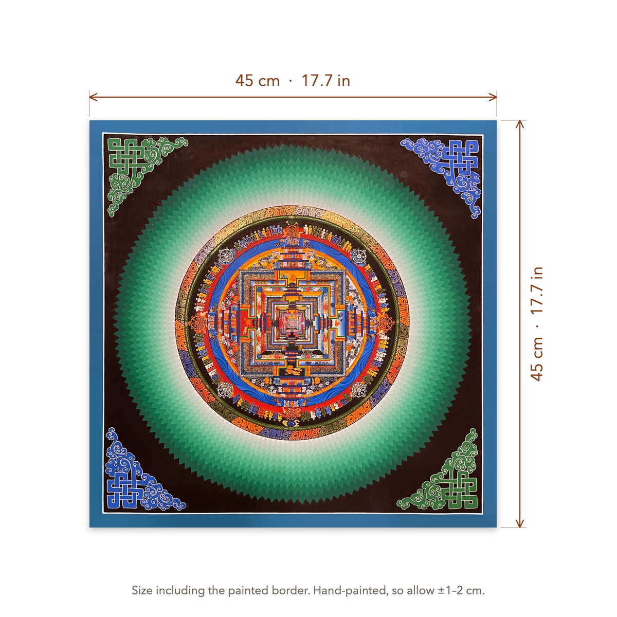 Size diagram: 45 × 45 cm (17.7 × 17.7 in), including the painted border
