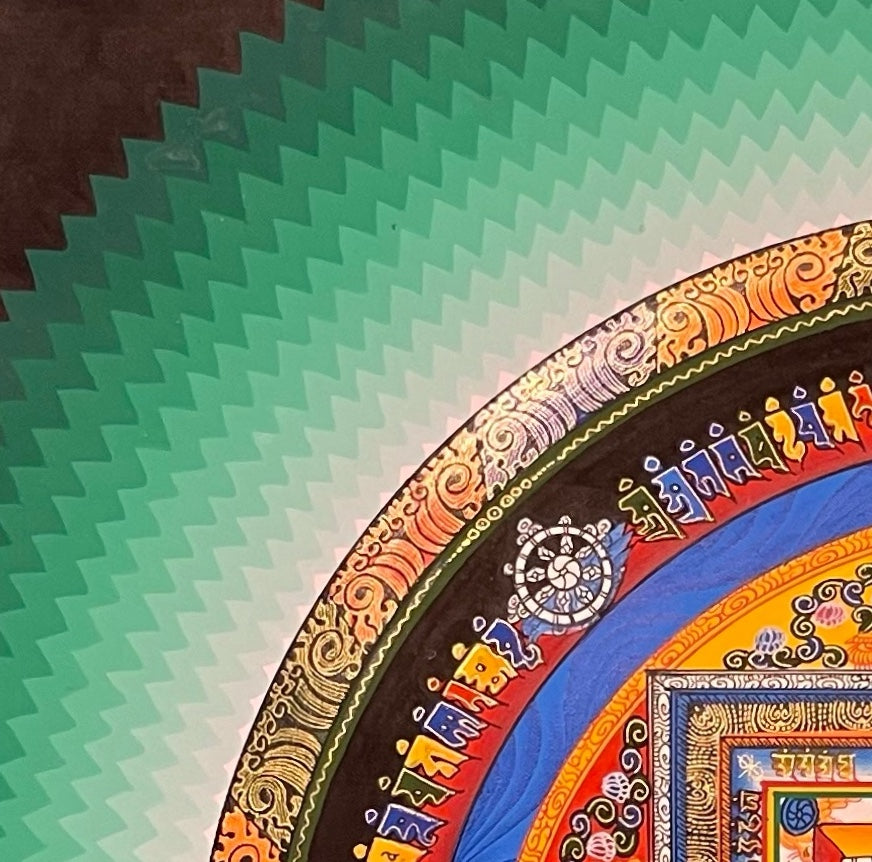 Kalachakra Mandala thangka, detail: top-left corner