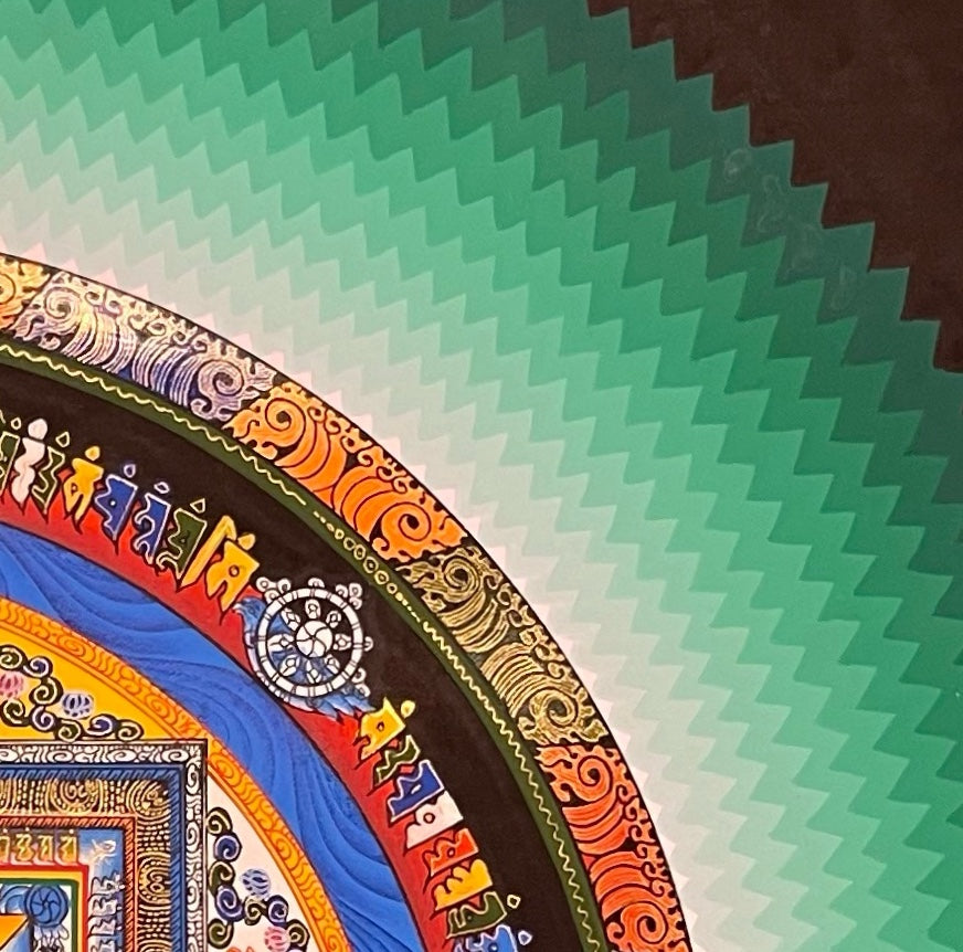 Kalachakra Mandala thangka, detail: top-right corner