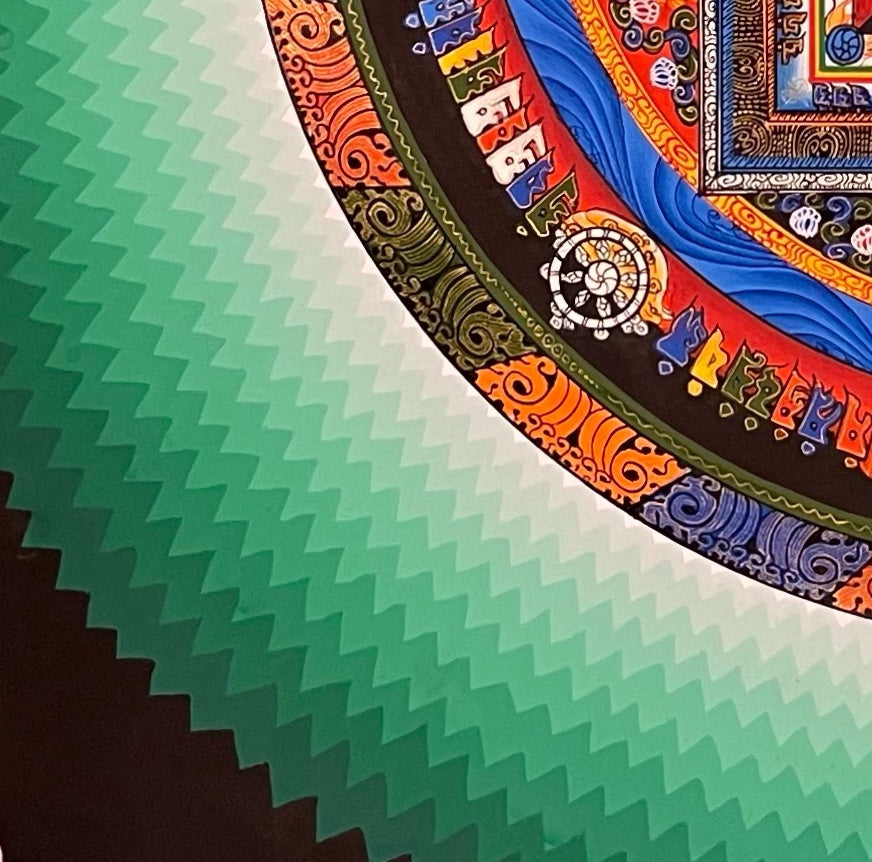 Kalachakra Mandala thangka, detail: bottom-left corner