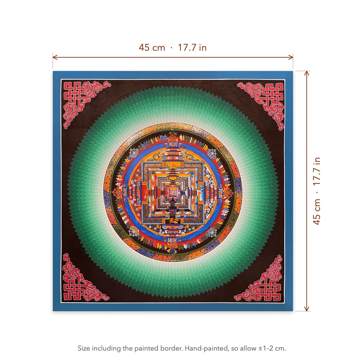Size diagram: 45 × 45 cm (17.7 × 17.7 in), including the painted border