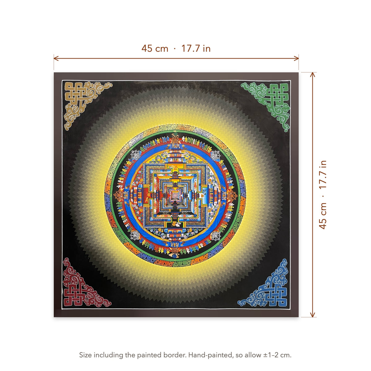 Size diagram: 45 × 45 cm (17.7 × 17.7 in), including the painted border