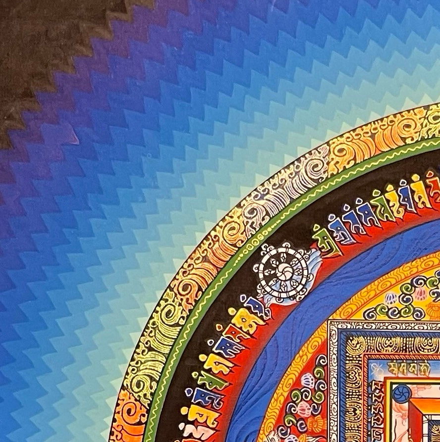 Kalachakra Mandala thangka, detail: top-left corner