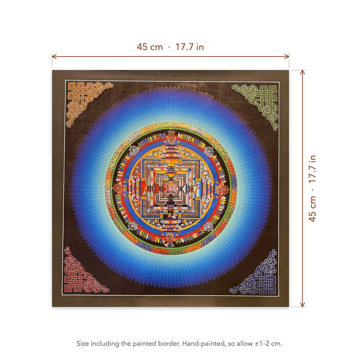 Size diagram: 45 × 45 cm (17.7 × 17.7 in), including the painted border