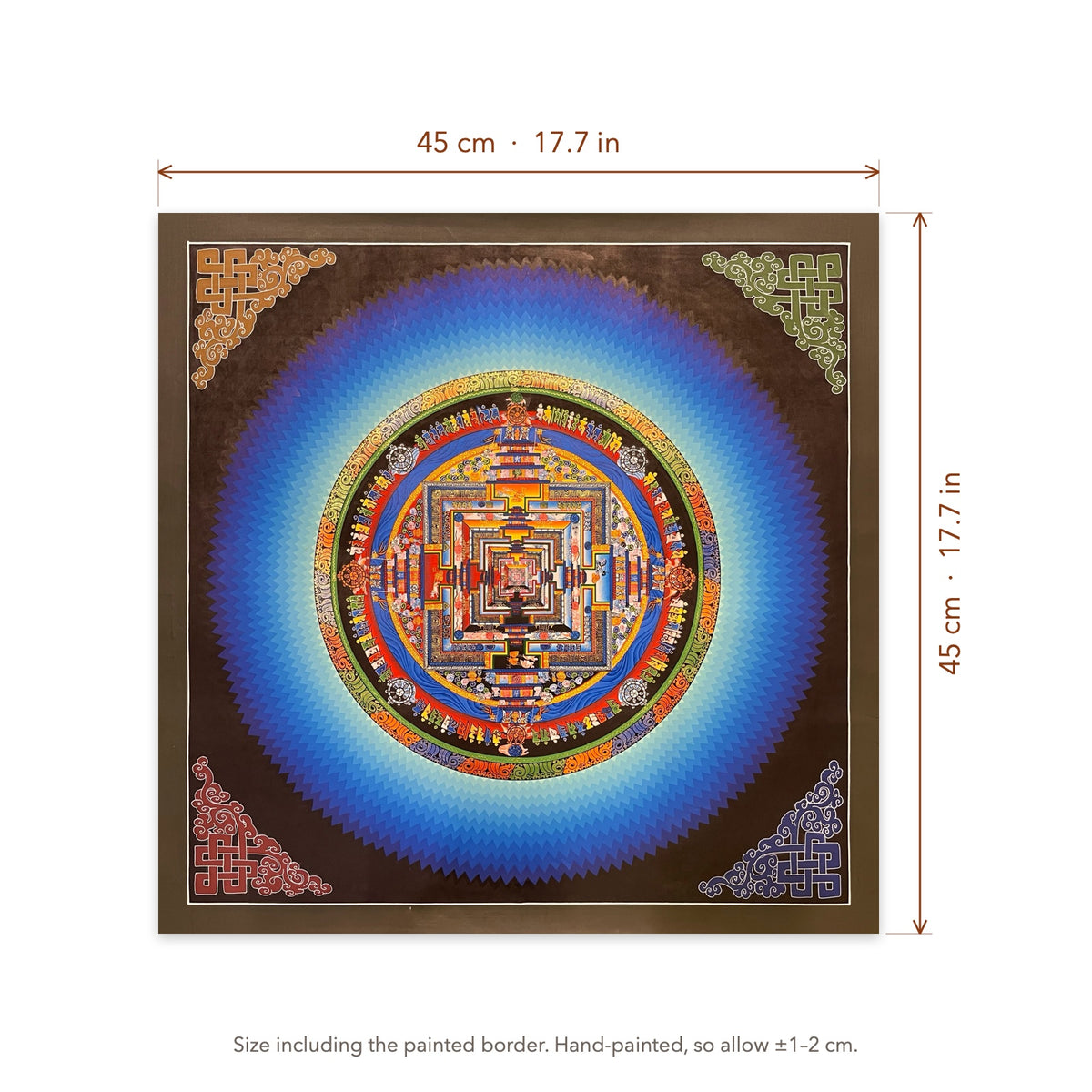 Size diagram: 45 × 45 cm (17.7 × 17.7 in), including the painted border