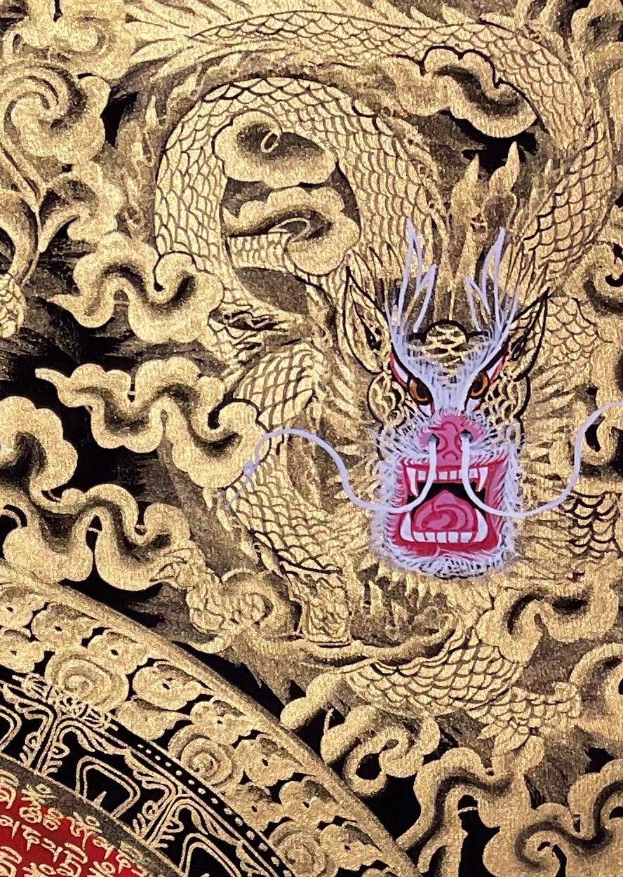 Dragon Mantra Mandala thangka, detail: top-right corner