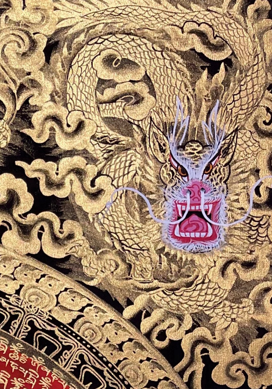 Dragon Mantra Mandala thangka, detail: top-right corner
