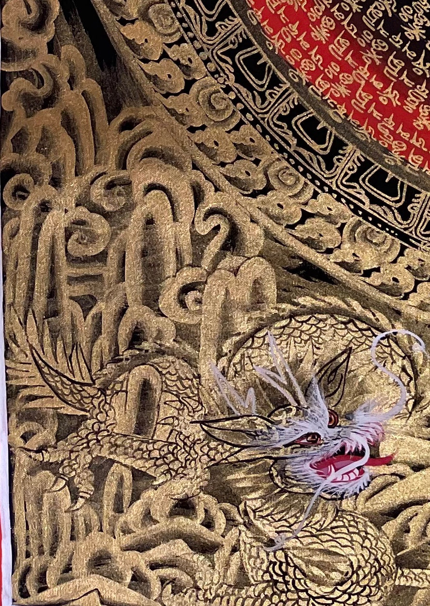 Dragon Mantra Mandala thangka, detail: bottom-left corner